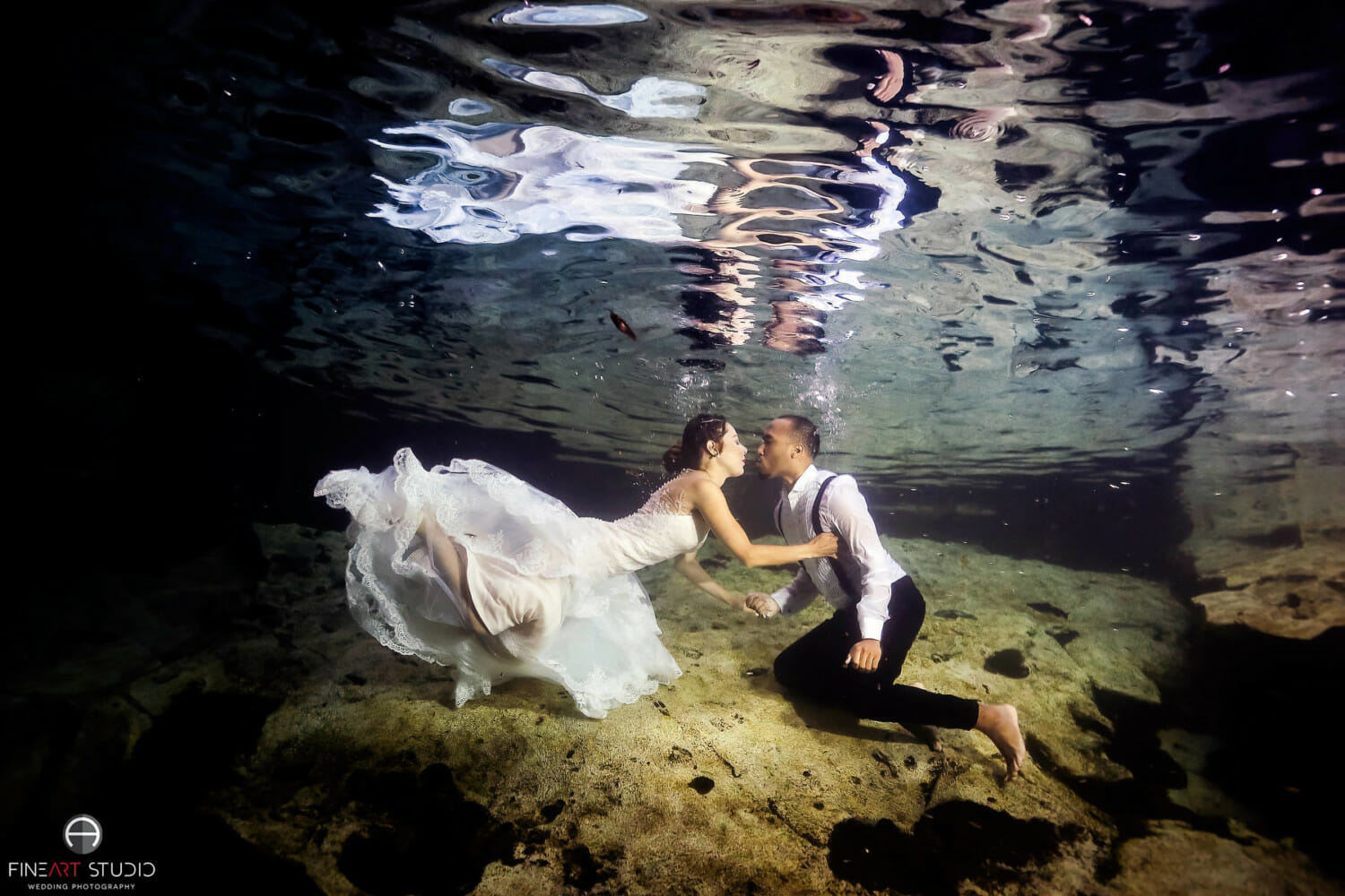 Underwater Riviera Maya Trash the Dress Photographer
