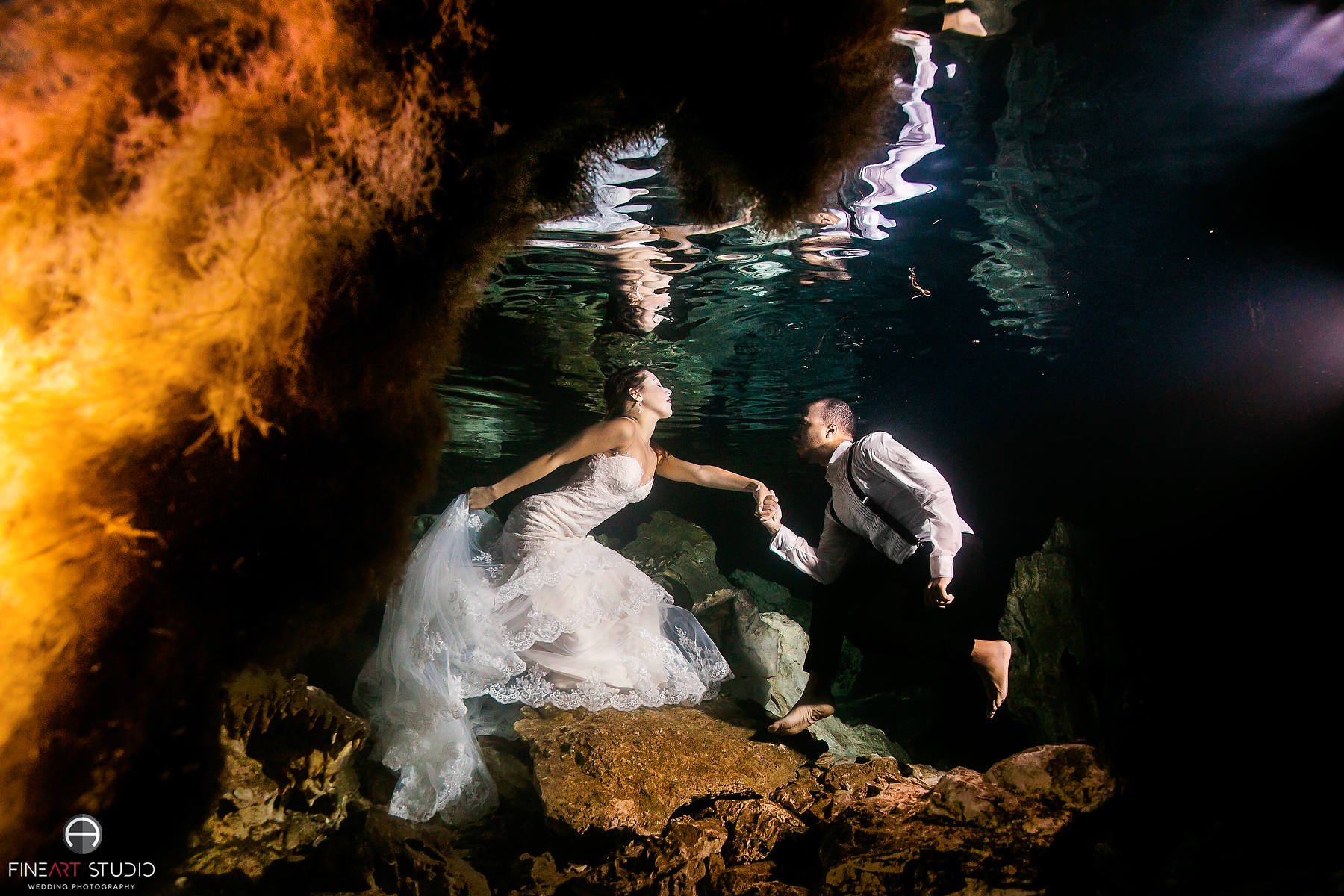 Underwater Riviera Maya Trash the Dress Photographer